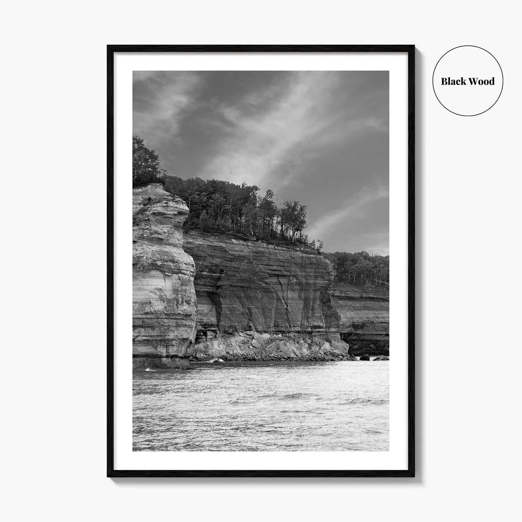 Pictured Rocks Black and White Fine Art Photo Print, Munising Michigan Poster