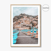 Positano Fine Art Photo Print, Amalfi Coast Italy Beach Umbrellas Wall Decor Poster