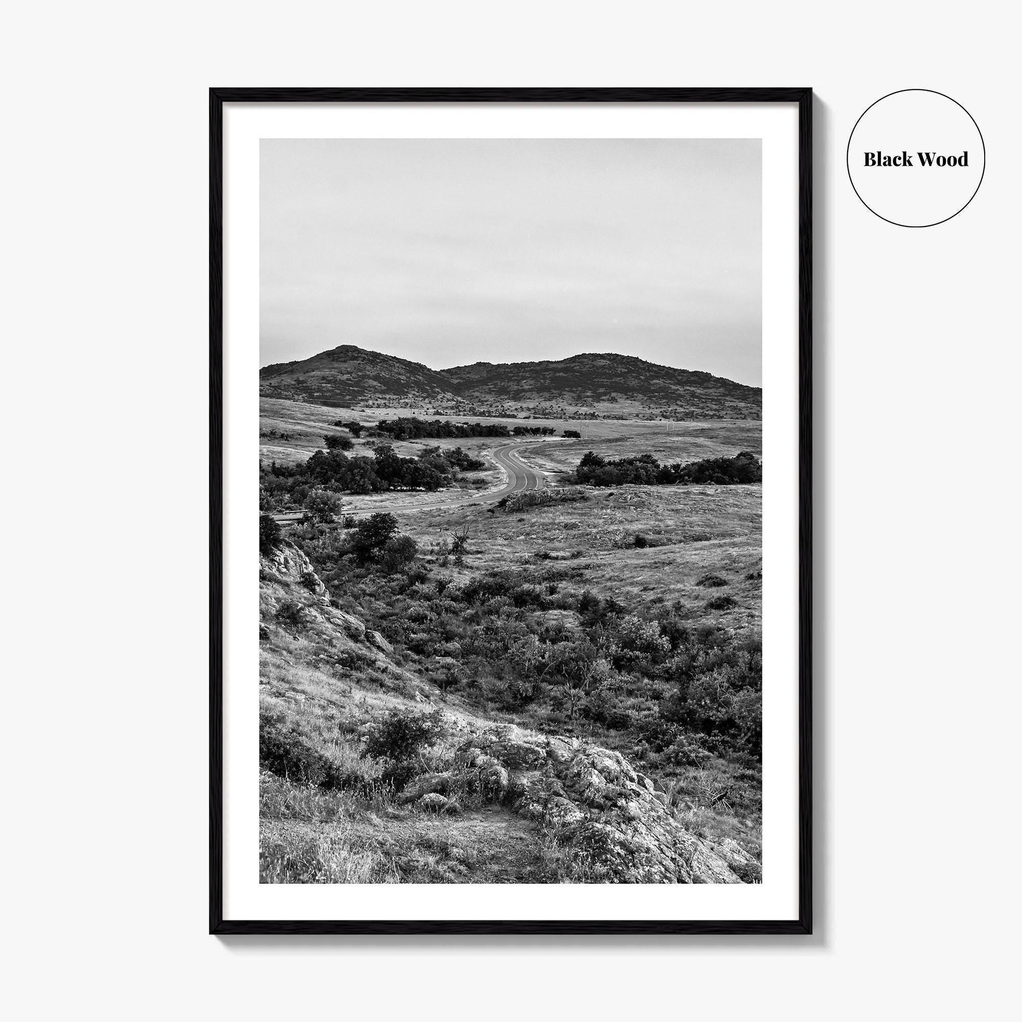Oklahoma Black and White Fine Art Photo Print, Wichita Mountains, Lawton OK Wall Poster
