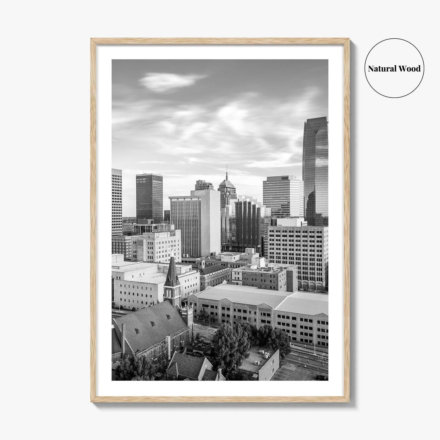 Oklahoma City Skyline Black and White Fine Art Photo Print, OKC Poster