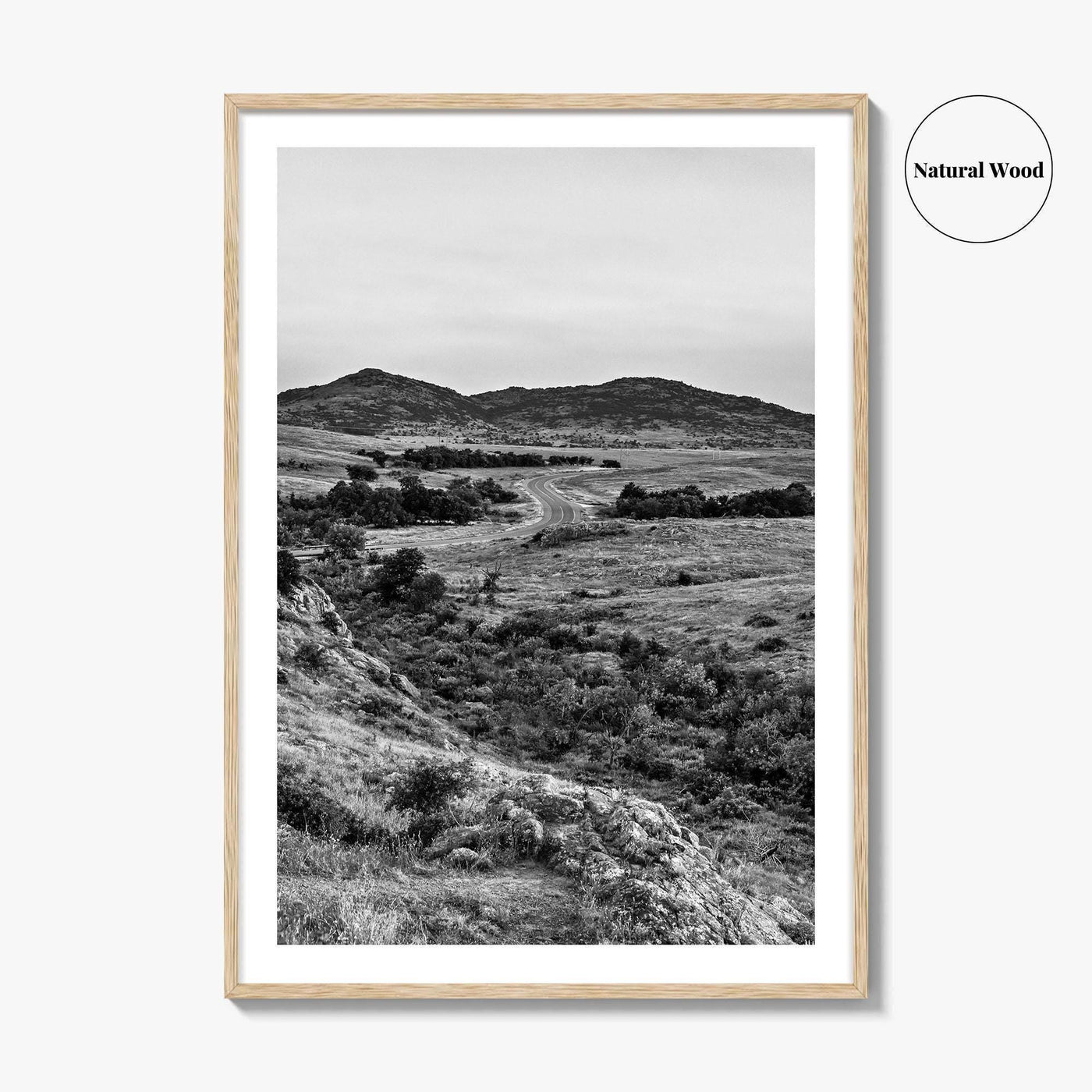 Oklahoma Black and White Fine Art Photo Print, Wichita Mountains, Lawton OK Wall Poster