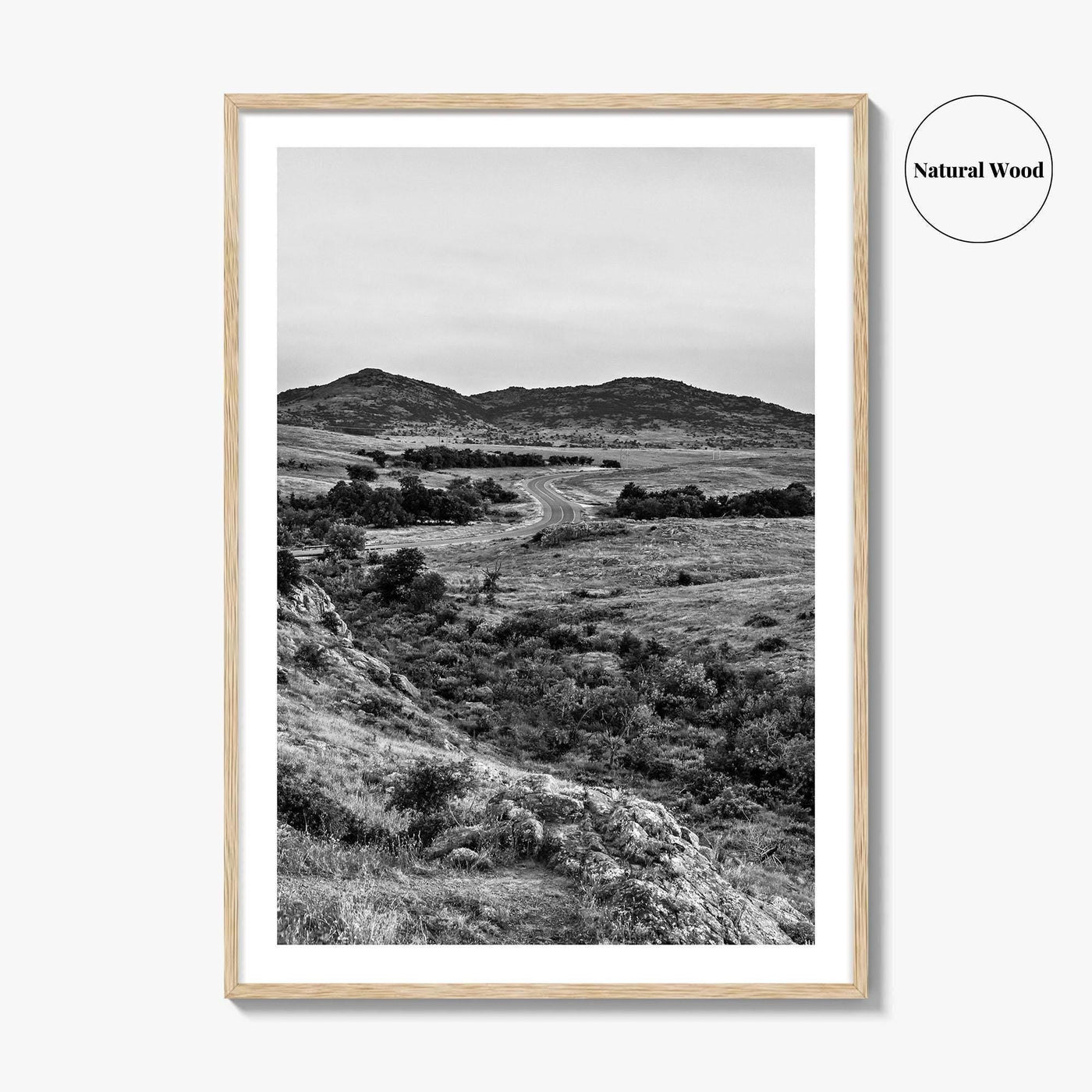 Oklahoma Black and White Fine Art Photo Print, Wichita Mountains, Lawton OK Wall Poster