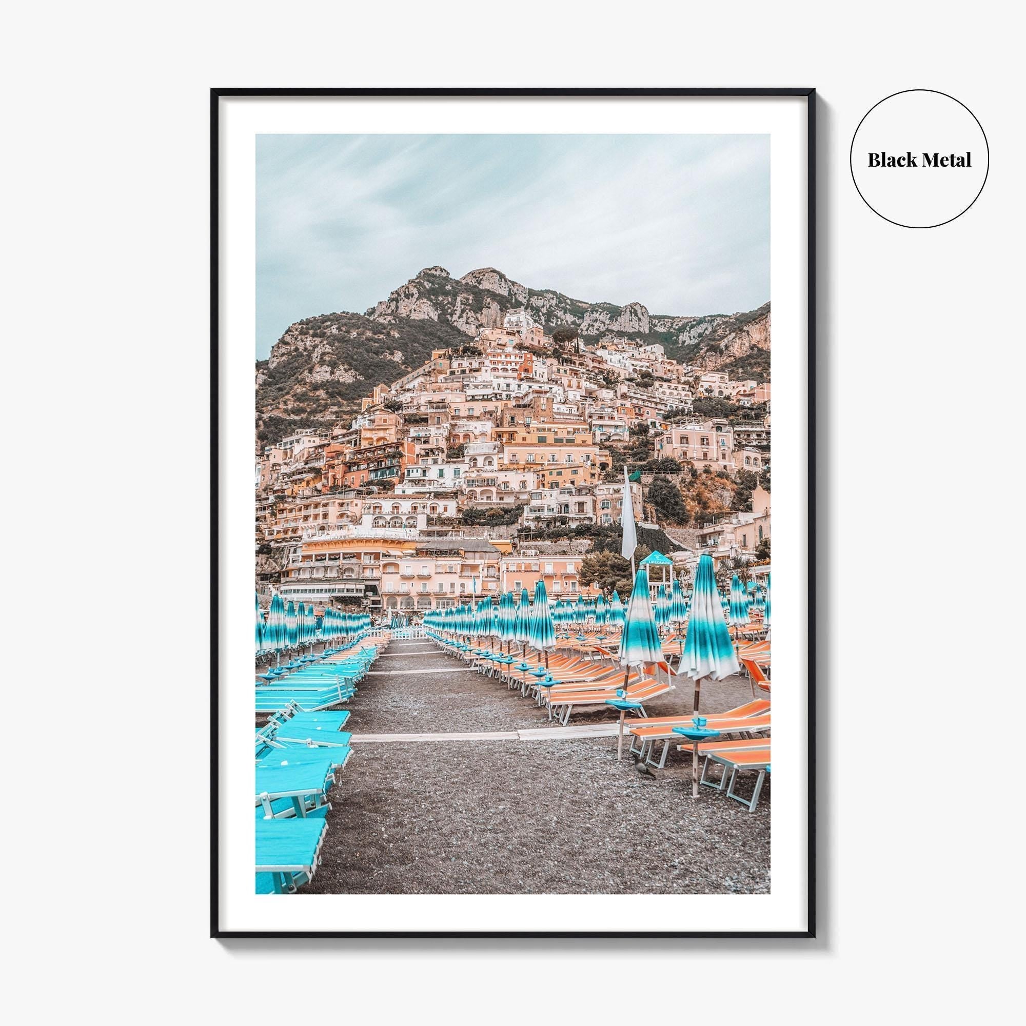 Positano Fine Art Photo Print, Amalfi Coast Italy Beach Umbrellas Wall Decor Poster
