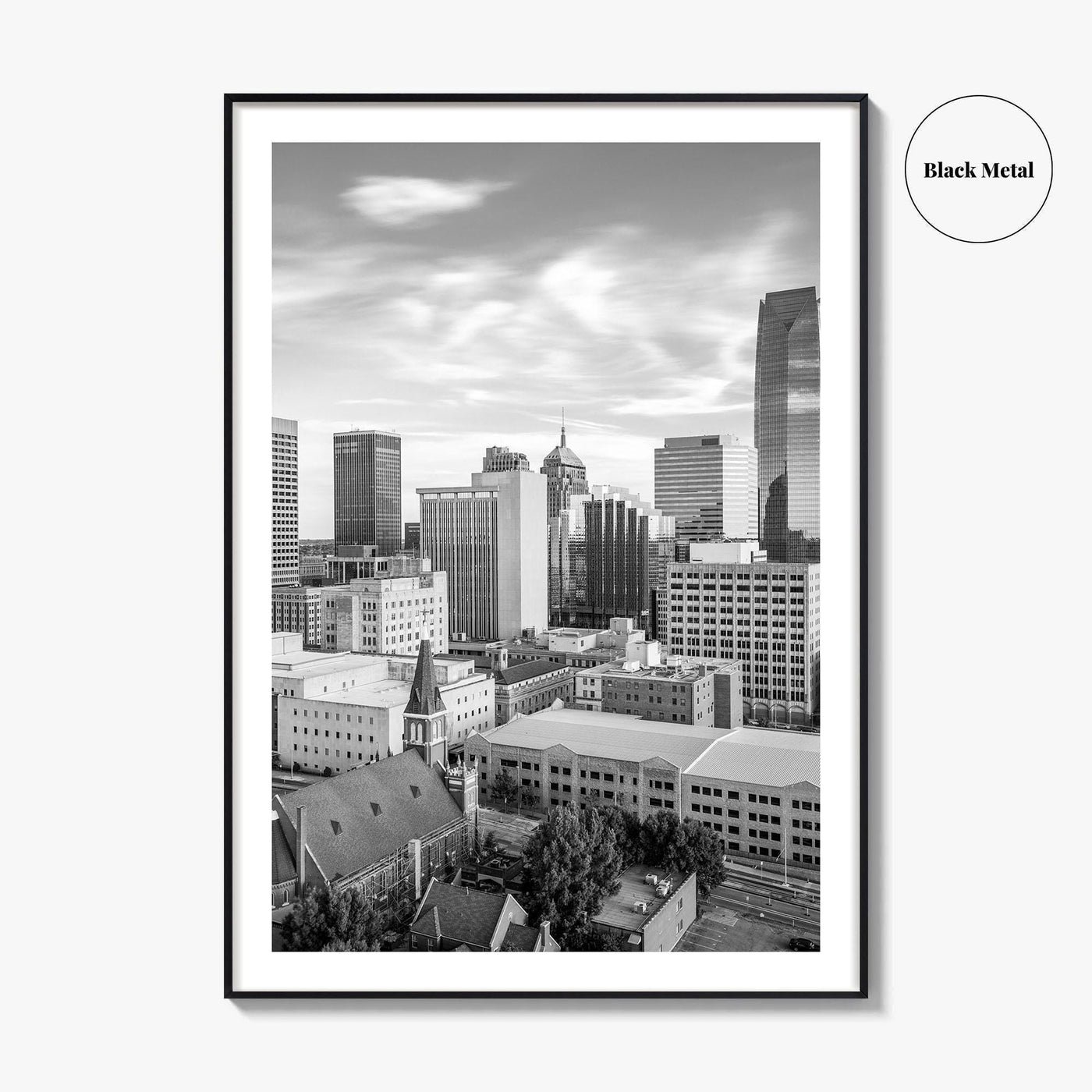 Oklahoma City Skyline Black and White Fine Art Photo Print, OKC Poster