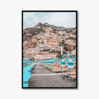 Positano Fine Art Photo Print, Amalfi Coast Italy Beach Umbrellas Wall Decor Poster