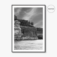 Pictured Rocks Black and White Fine Art Photo Print, Munising Michigan Poster