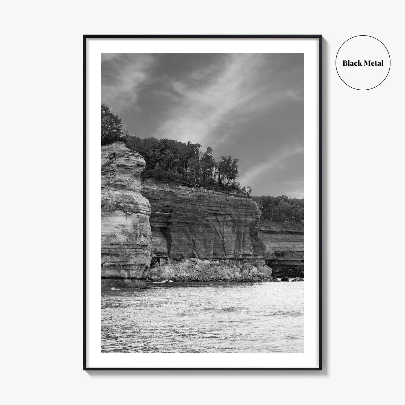 Pictured Rocks Black and White Fine Art Photo Print, Munising Michigan Poster