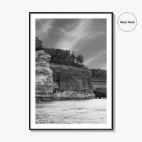 Pictured Rocks Black and White Fine Art Photo Print, Munising Michigan Poster
