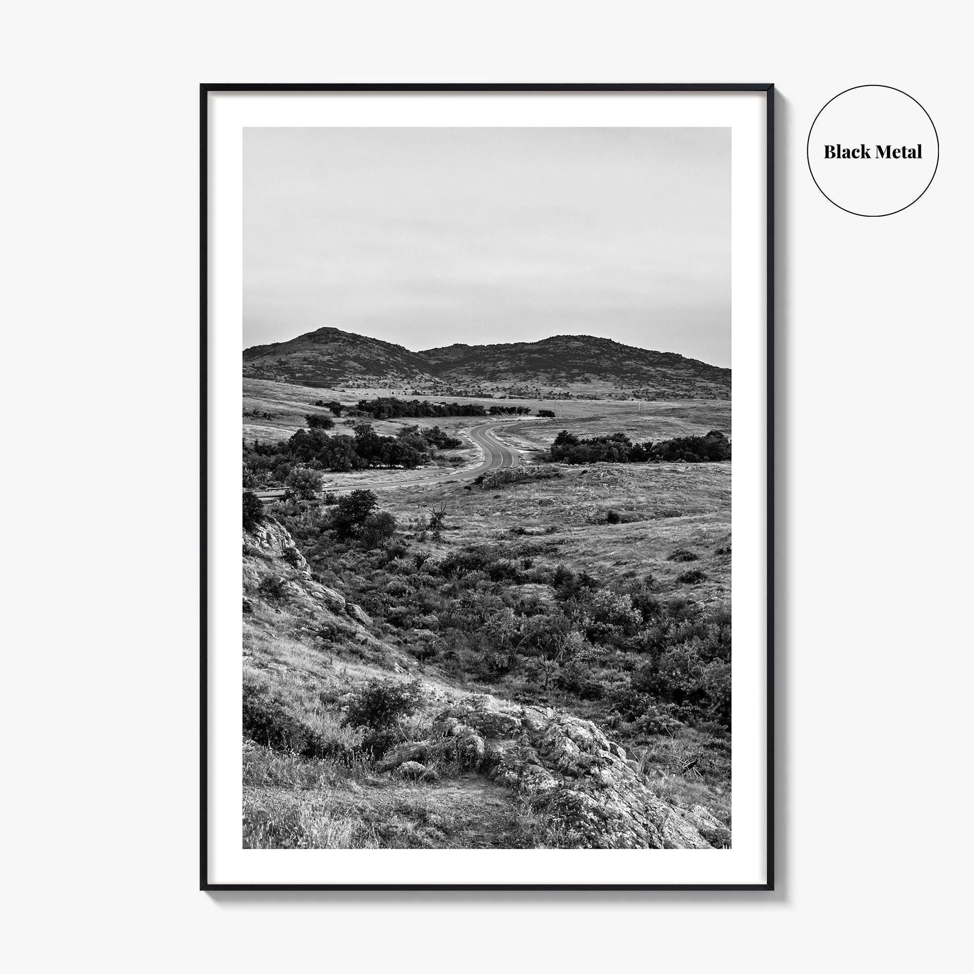 Oklahoma Black and White Fine Art Photo Print, Wichita Mountains, Lawton OK Wall Poster