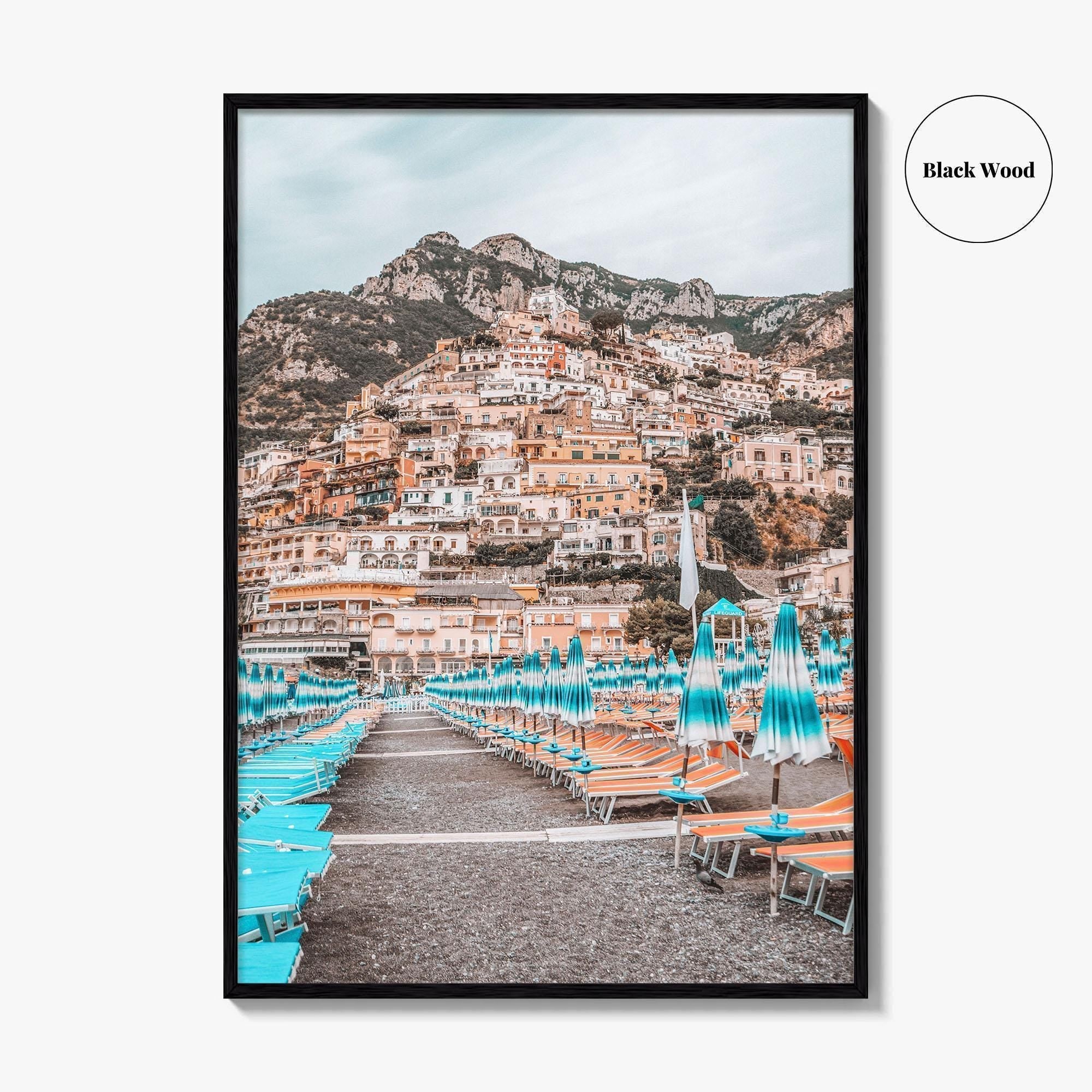 Positano Fine Art Photo Print, Amalfi Coast Italy Beach Umbrellas Wall Decor Poster