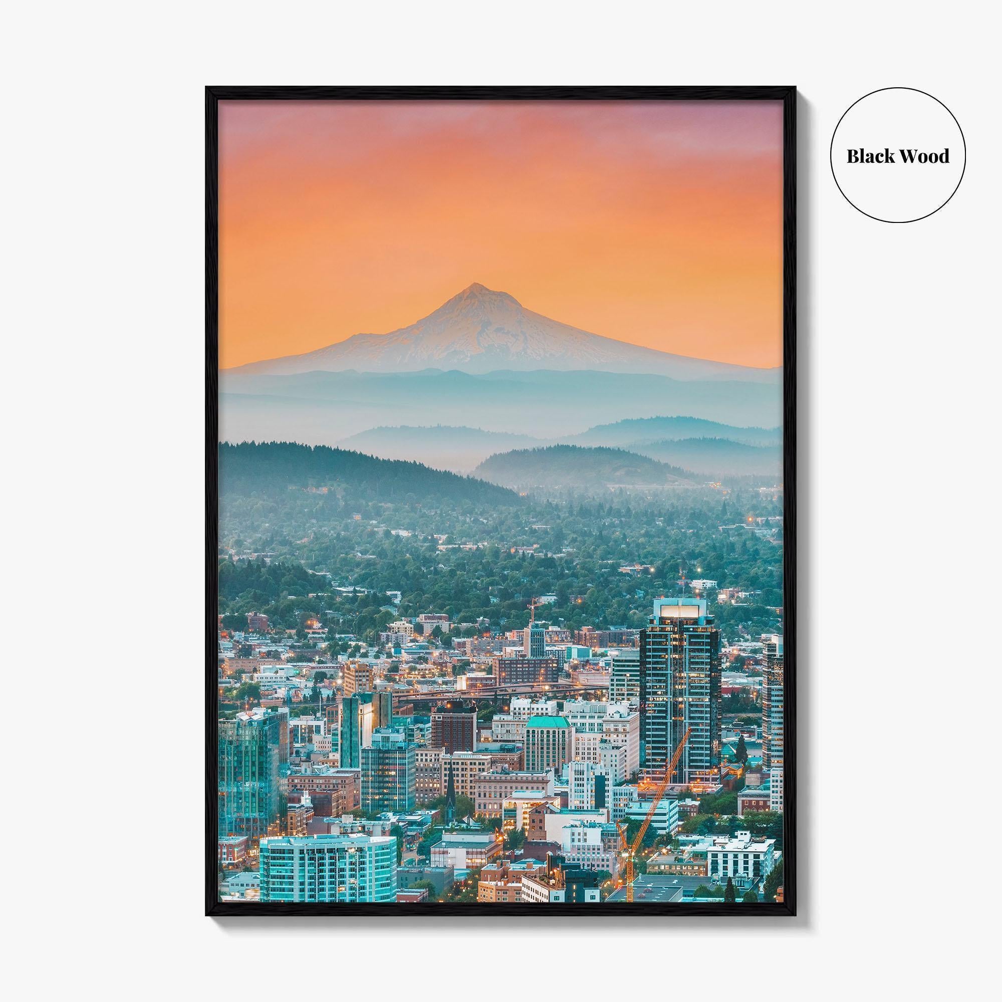 Portland Oregon Skyline Fine Art Photo Print, Mt Hood, USA Wall Poster