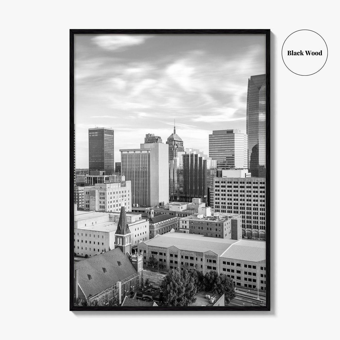 Oklahoma City Skyline Black and White Fine Art Photo Print, OKC Poster