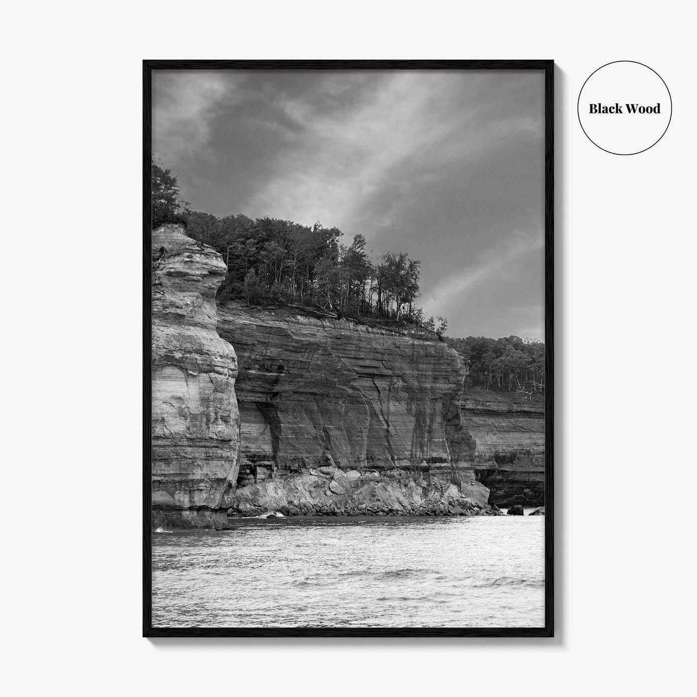 Pictured Rocks Black and White Fine Art Photo Print, Munising Michigan Poster