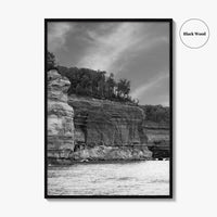 Pictured Rocks Black and White Fine Art Photo Print, Munising Michigan Poster