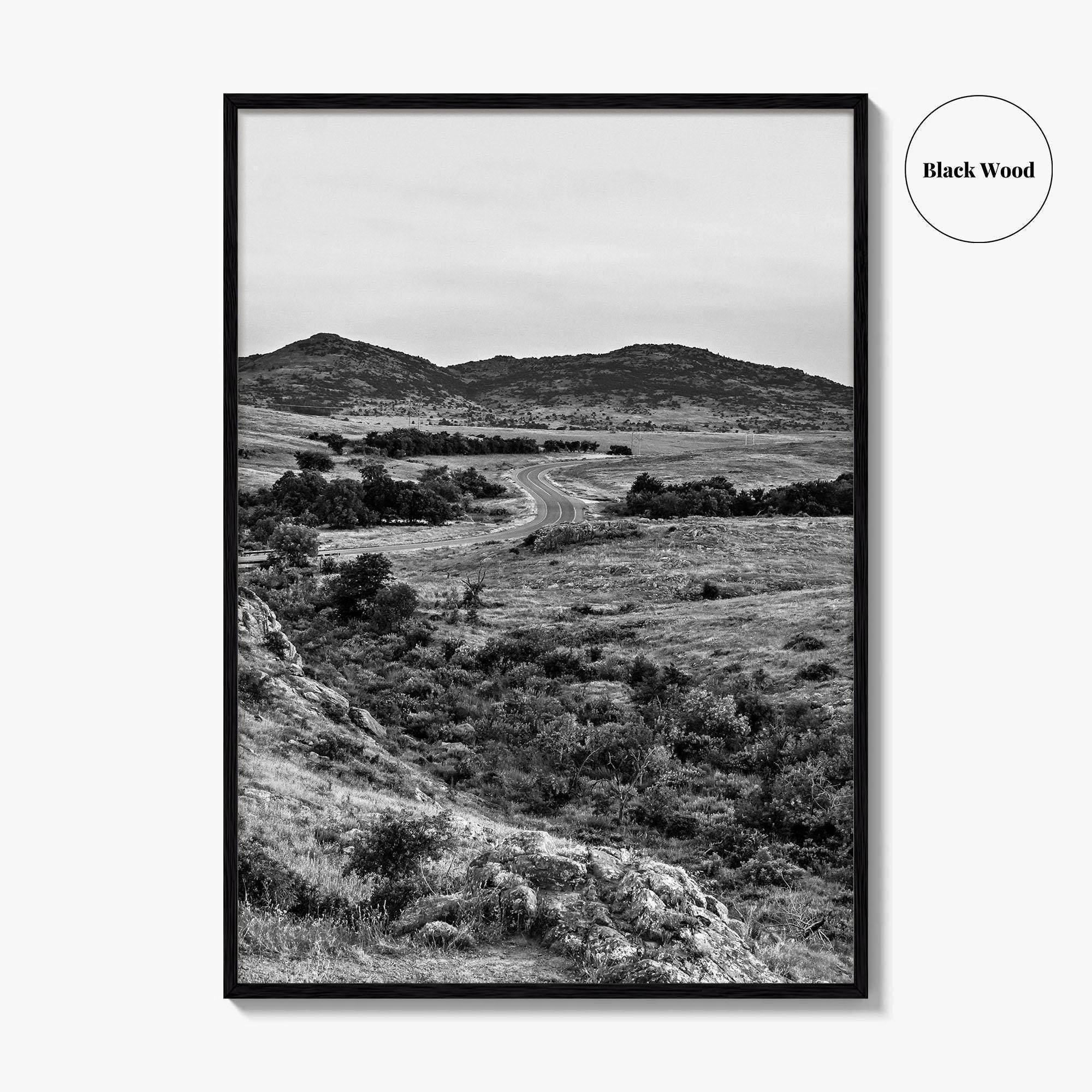 Oklahoma Black and White Fine Art Photo Print, Wichita Mountains, Lawton OK Wall Poster