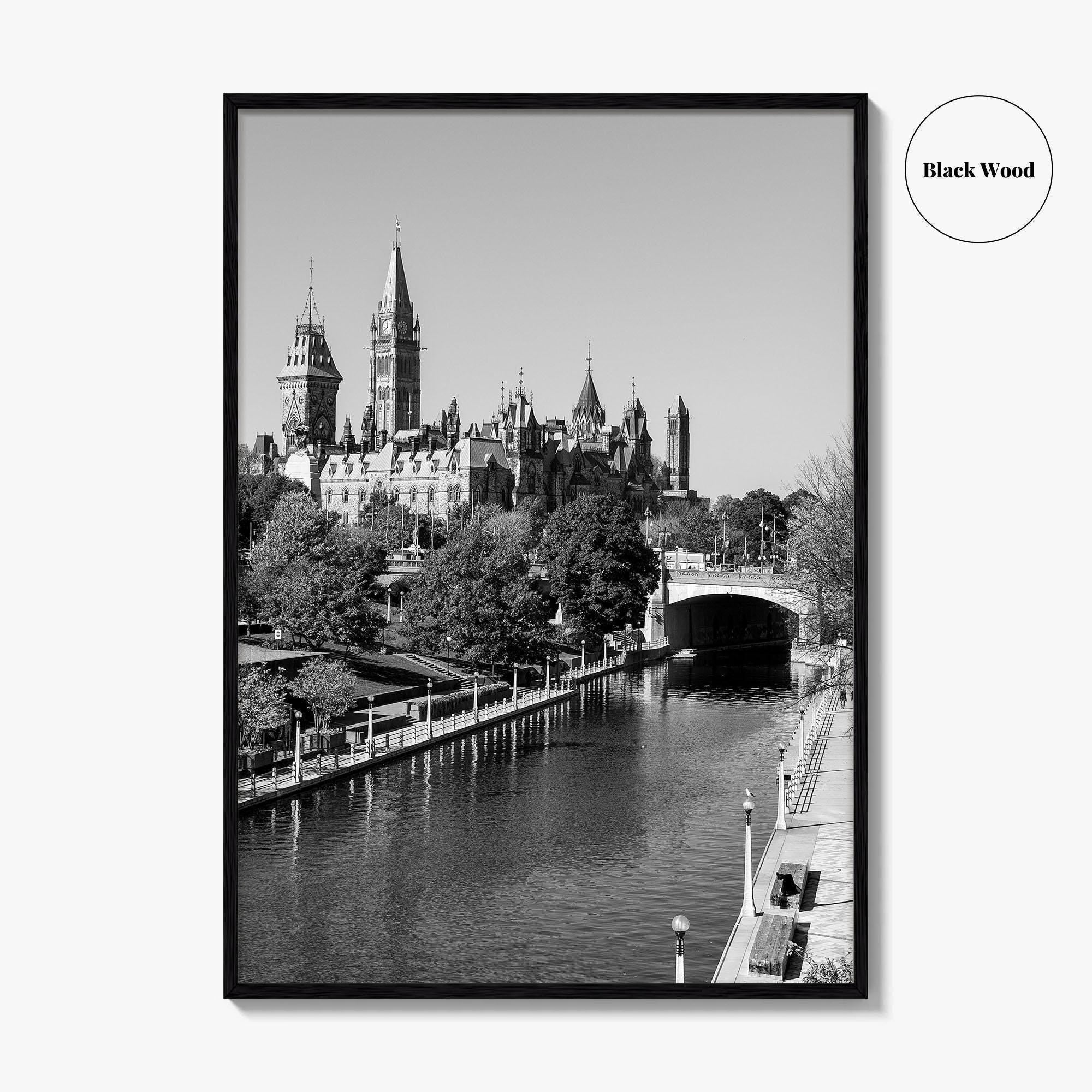 Ottawa Black and White Fine Art Photo Print, Parliament Hill Rideau Canal Ontario Poster