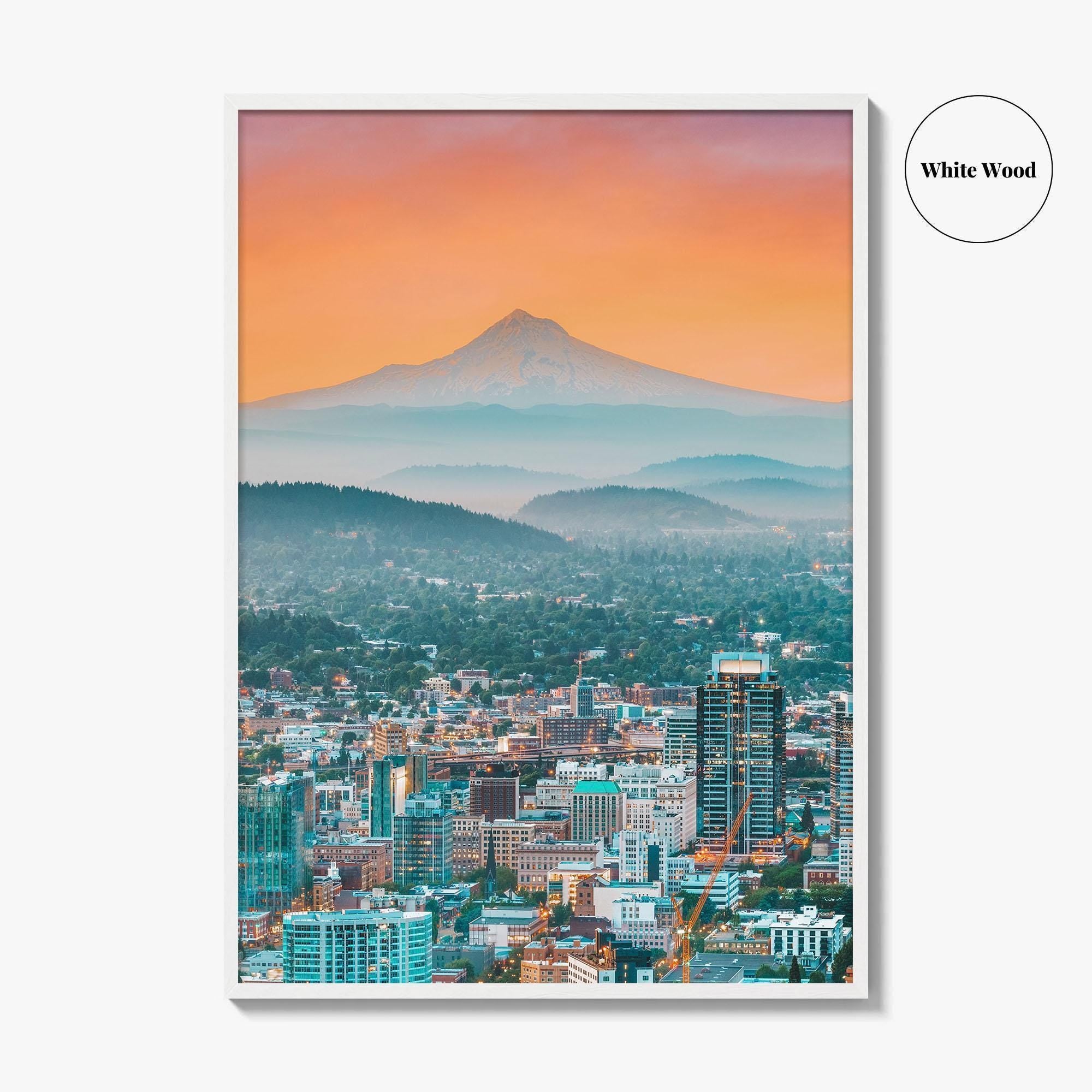 Portland Oregon Skyline Fine Art Photo Print, Mt Hood, USA Wall Poster