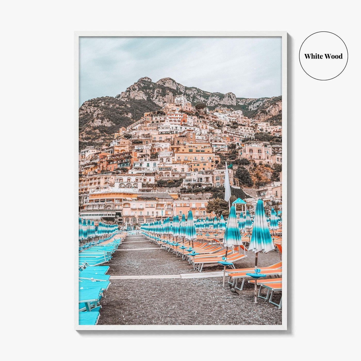 Positano Fine Art Photo Print, Amalfi Coast Italy Beach Umbrellas Wall Decor Poster