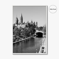 Ottawa Black and White Fine Art Photo Print, Parliament Hill Rideau Canal Ontario Poster