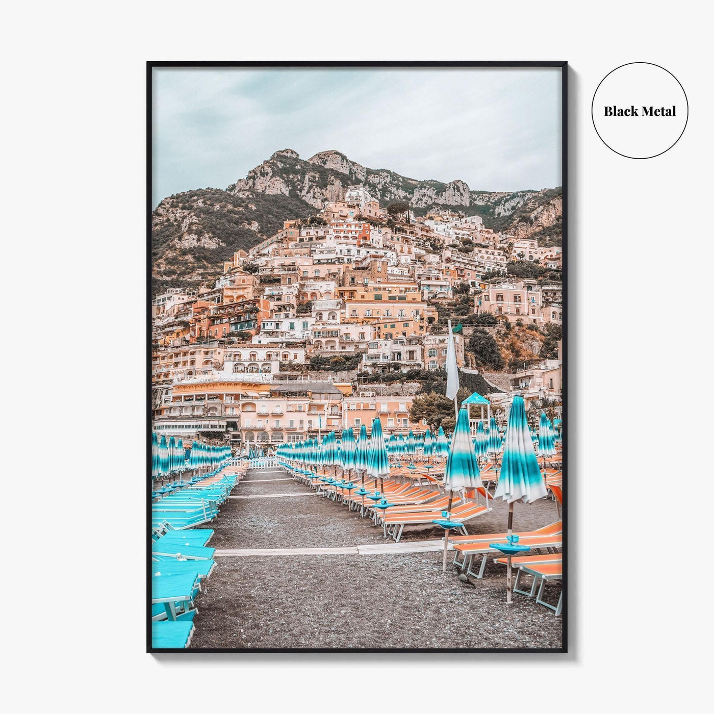 Positano Fine Art Photo Print, Amalfi Coast Italy Beach Umbrellas Wall Decor Poster