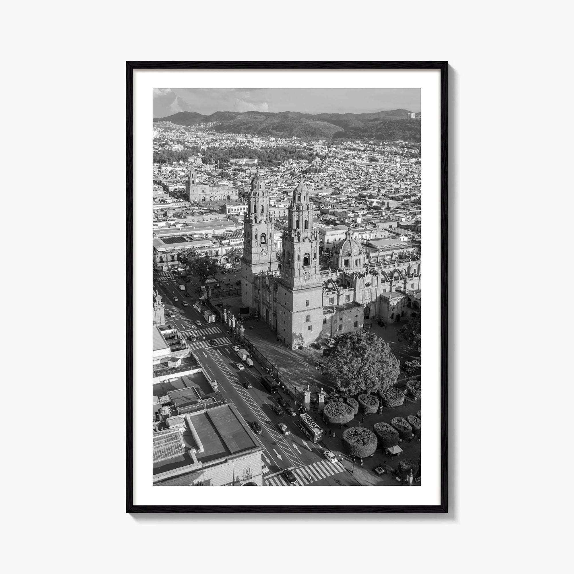 Morelia Black and White Fine Art Photo Print, Cathedral Michoacán Mexico Poster