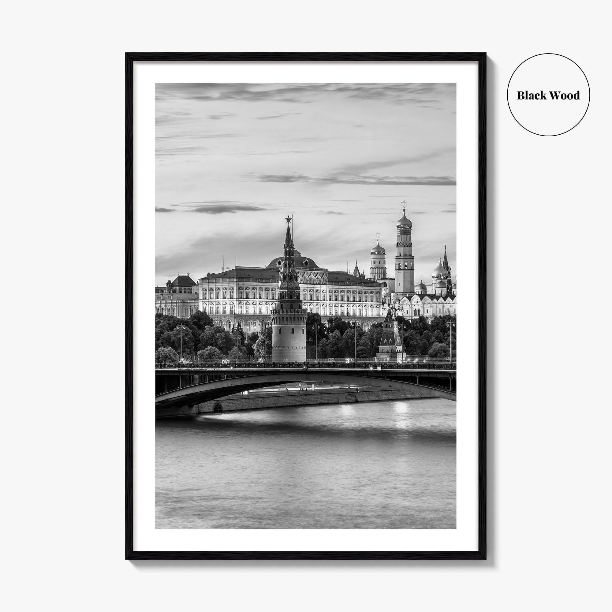 Moscow Black and White Fine Art Photo Print, Kremlin, Moskva River, Russia Wall Poster