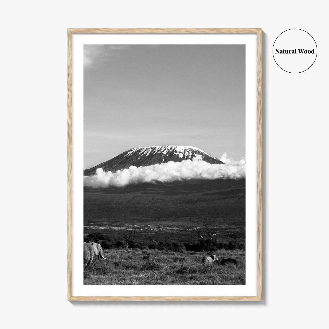 Mount Kilimanjaro Black and White Fine Art Photo Print, Tanzania Elephants Poster, Amboseli Wildlife