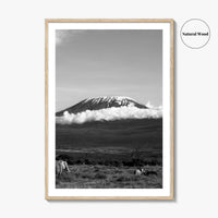 Mount Kilimanjaro Black and White Fine Art Photo Print, Tanzania Elephants Poster, Amboseli Wildlife