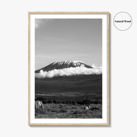 Mount Kilimanjaro Black and White Fine Art Photo Print, Tanzania Elephants Poster, Amboseli Wildlife
