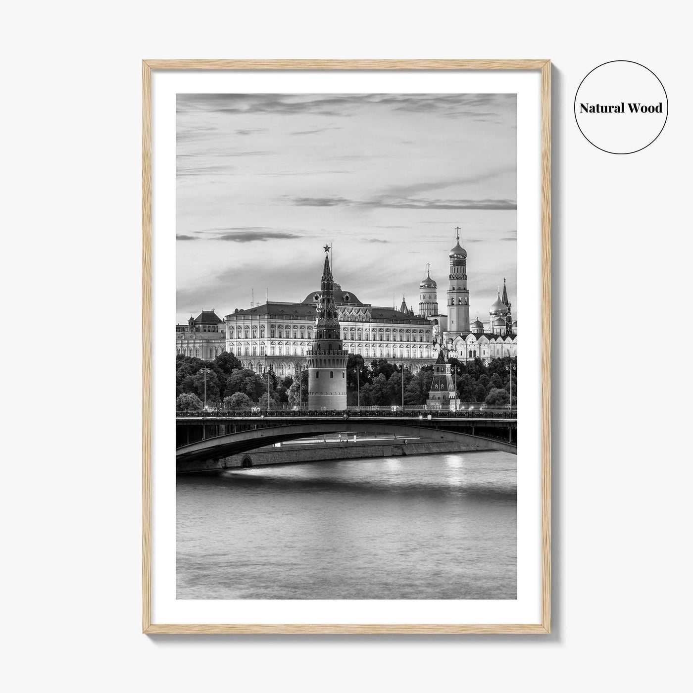 Moscow Black and White Fine Art Photo Print, Kremlin, Moskva River, Russia Wall Poster