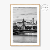 Moscow Black and White Fine Art Photo Print, Kremlin, Moskva River, Russia Wall Poster