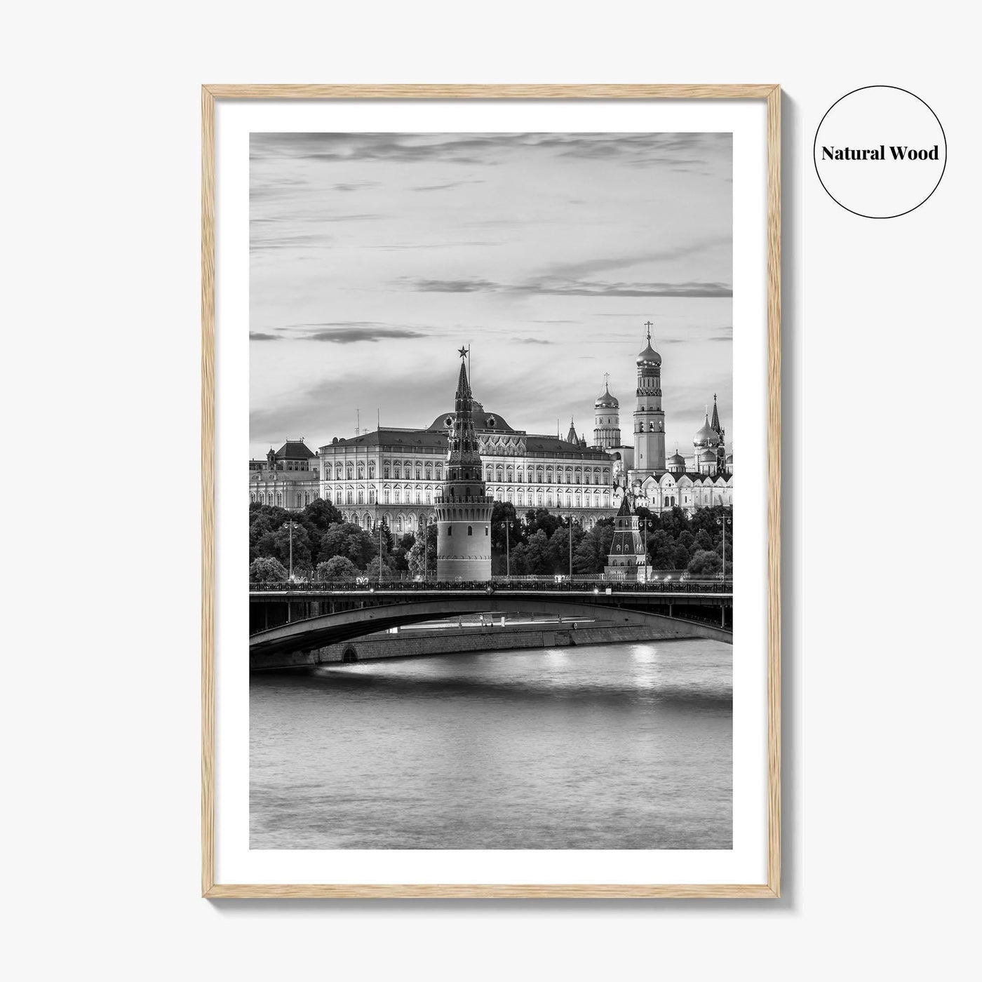 Moscow Black and White Fine Art Photo Print, Kremlin, Moskva River, Russia Wall Poster