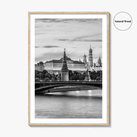 Moscow Black and White Fine Art Photo Print, Kremlin, Moskva River, Russia Wall Poster