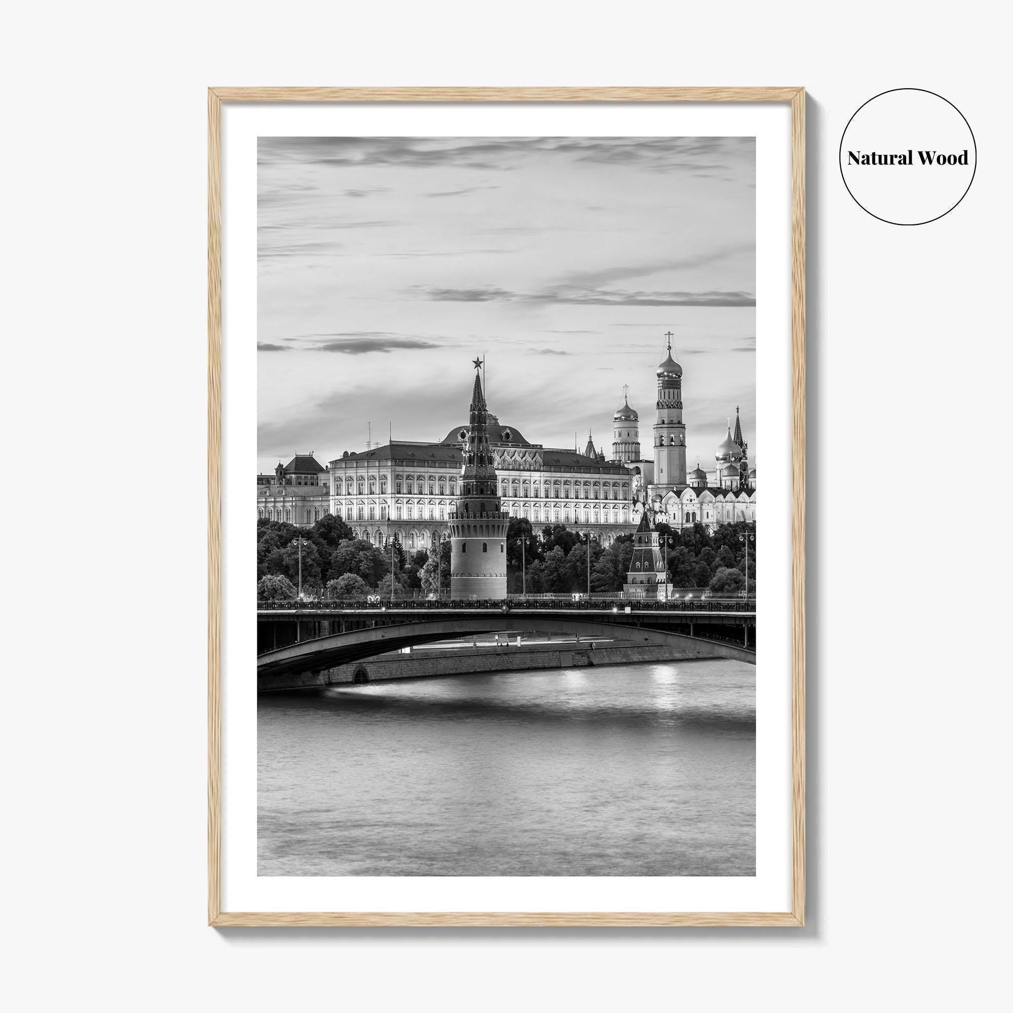 Moscow Black and White Fine Art Photo Print, Kremlin, Moskva River, Russia Wall Poster