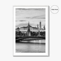Moscow Black and White Fine Art Photo Print, Kremlin, Moskva River, Russia Wall Poster