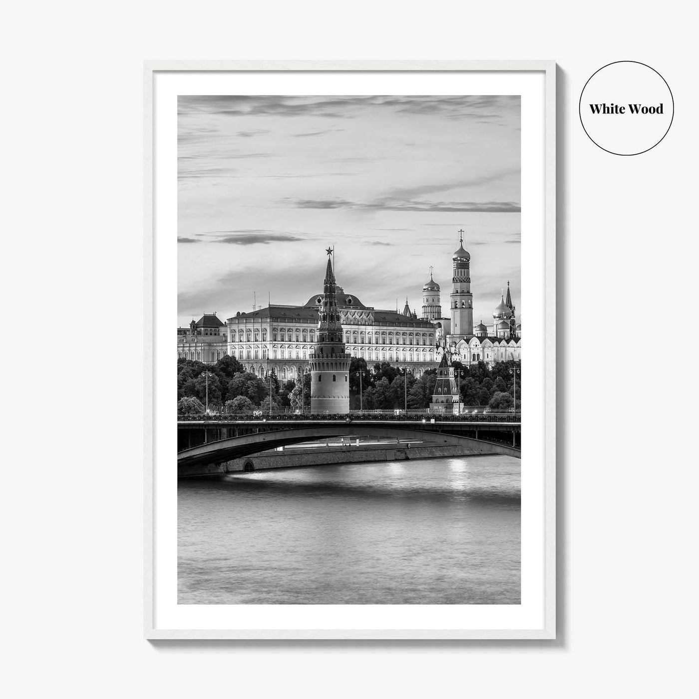 Moscow Black and White Fine Art Photo Print, Kremlin, Moskva River, Russia Wall Poster