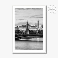 Moscow Black and White Fine Art Photo Print, Kremlin, Moskva River, Russia Wall Poster