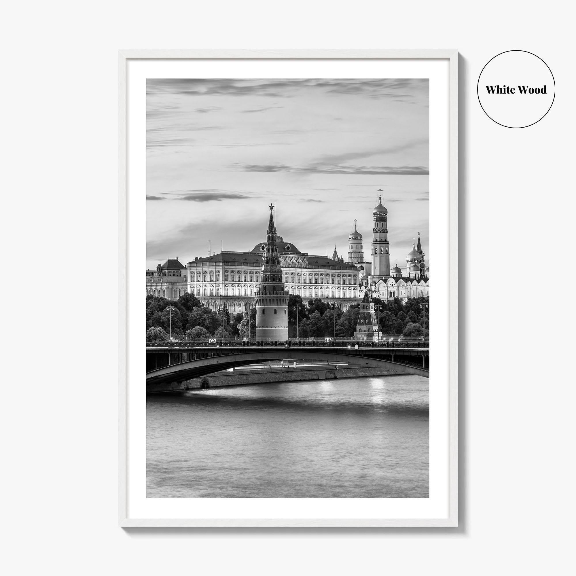 Moscow Black and White Fine Art Photo Print, Kremlin, Moskva River, Russia Wall Poster
