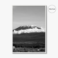 Mount Kilimanjaro Black and White Fine Art Photo Print, Tanzania Elephants Poster, Amboseli Wildlife