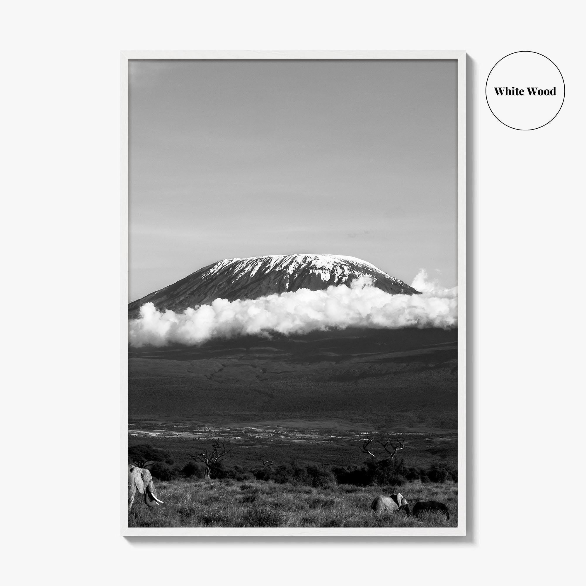 Mount Kilimanjaro Black and White Fine Art Photo Print, Tanzania Elephants Poster, Amboseli Wildlife