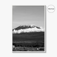 Mount Kilimanjaro Black and White Fine Art Photo Print, Tanzania Elephants Poster, Amboseli Wildlife