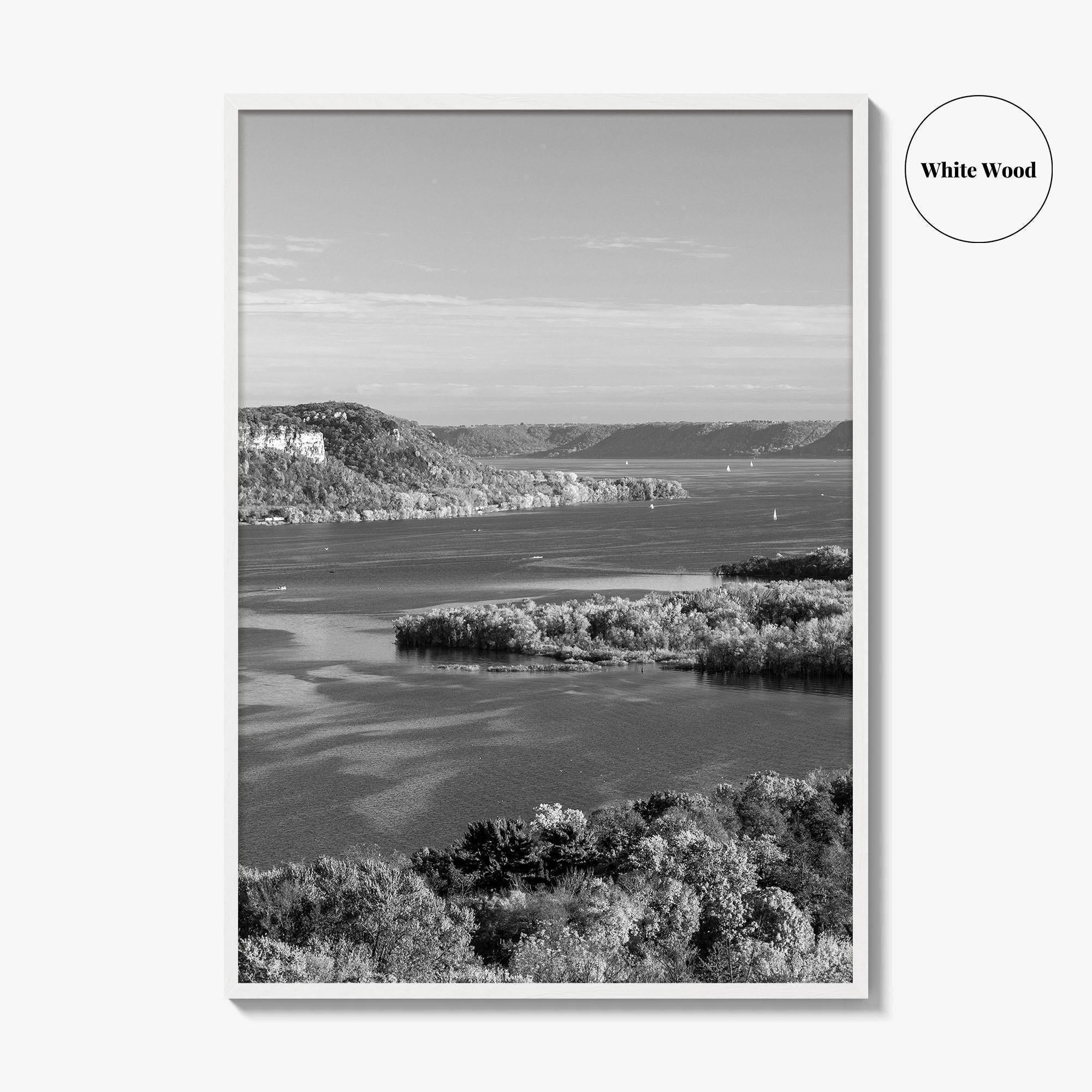 Mississippi River Black and White Fine Art Photo Print, Autumn Landscape USA Poster