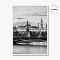Moscow Black and White Fine Art Photo Print, Kremlin, Moskva River, Russia Wall Poster