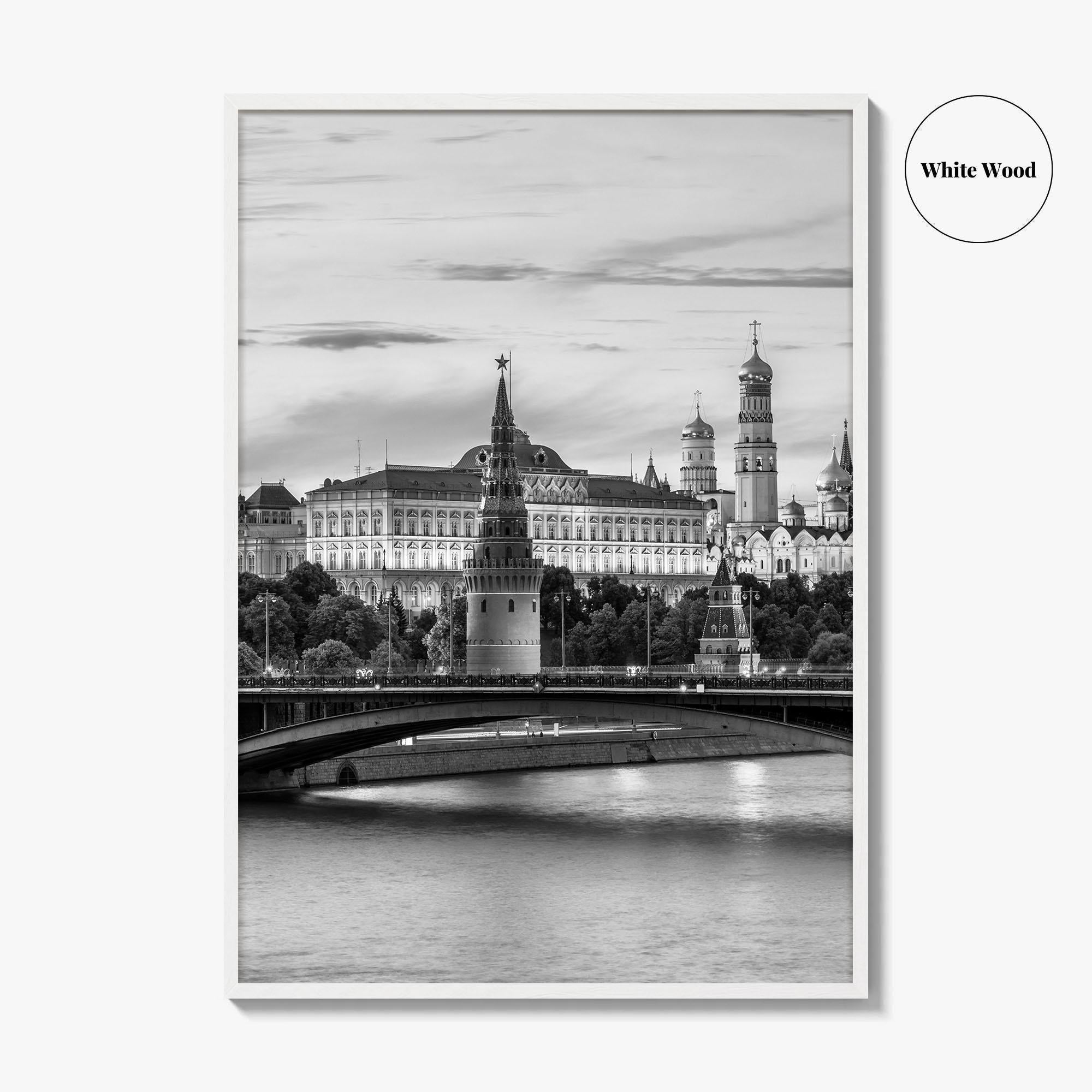 Moscow Black and White Fine Art Photo Print, Kremlin, Moskva River, Russia Wall Poster