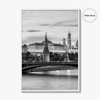 Moscow Black and White Fine Art Photo Print, Kremlin, Moskva River, Russia Wall Poster
