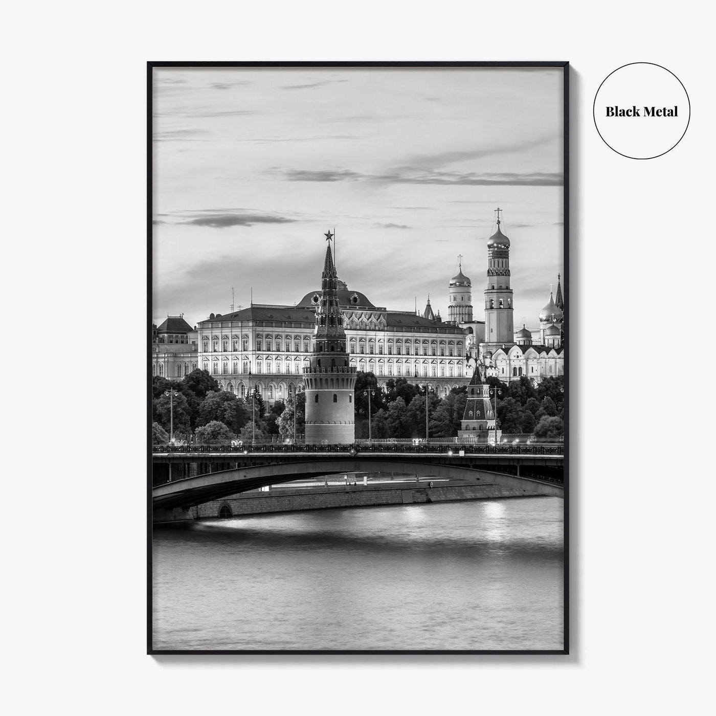 Moscow Black and White Fine Art Photo Print, Kremlin, Moskva River, Russia Wall Poster