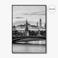 Moscow Black and White Fine Art Photo Print, Kremlin, Moskva River, Russia Wall Poster