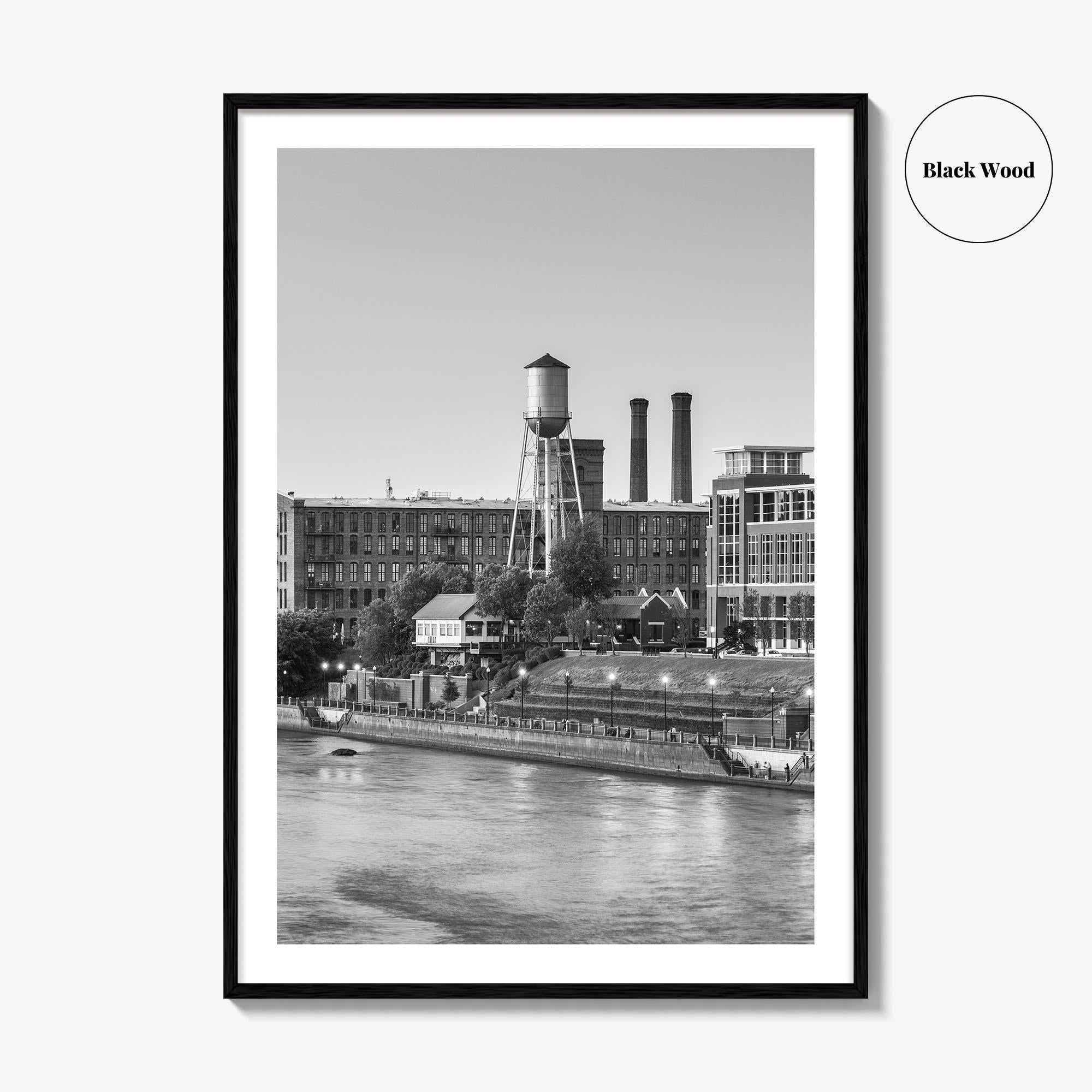Columbus Georgia Skyline Black and White Fine Art Photo Print, Downtown Chattahoochee River Poster
