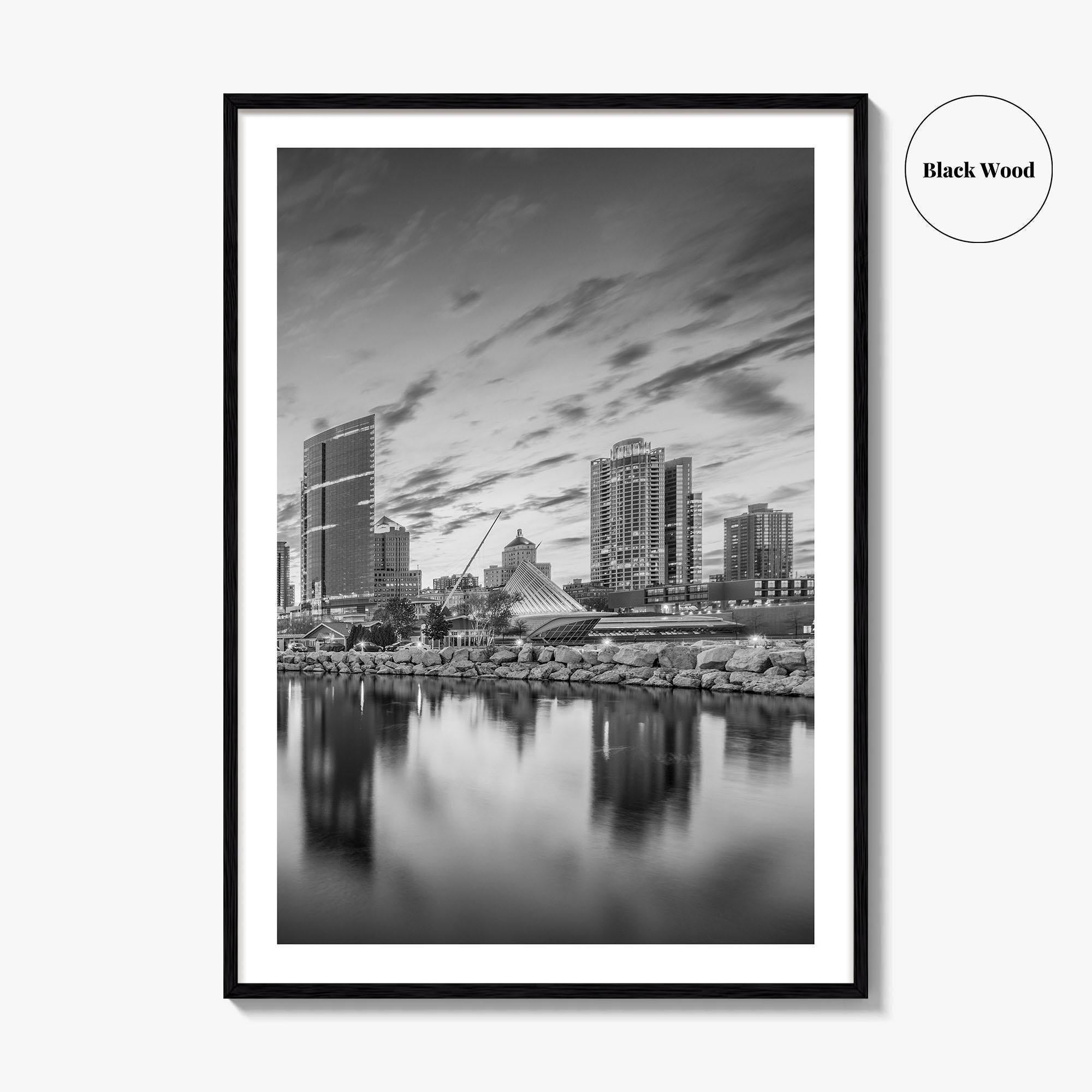 Milwaukee Skyline Black and White Fine Art Photo Print, Wisconsin, USA, Lake Michigan, Poster