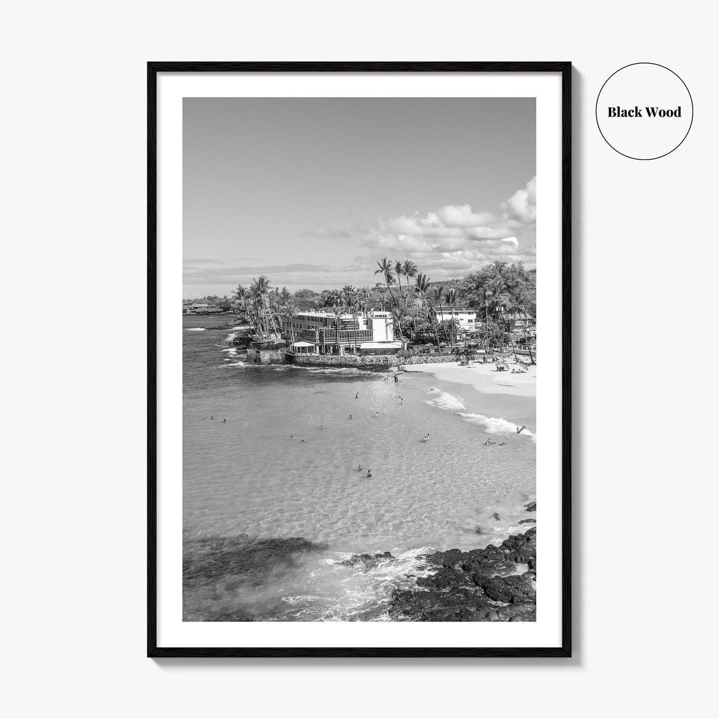 Kailua Kona Black and White Fine Art Photo Print, Magic Sands Beach, Hawaii Poster